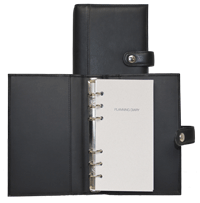 black padded vinyl planner with tab closure